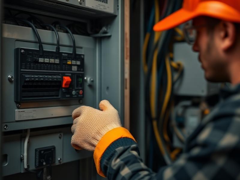 Electrician wiring a distribution board on site