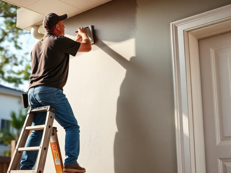 Painter rolling primer across an exterior wall